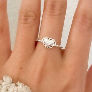 925 Sterling Silver Bow Ring Cute Lace Bow Heart Ring Minimalist Dainty Ring